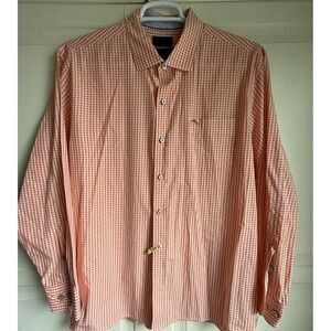 Tommy Bahama Orange Gingham Long Sleeve‎ Pima Cotton Short Men's Extra Large XL